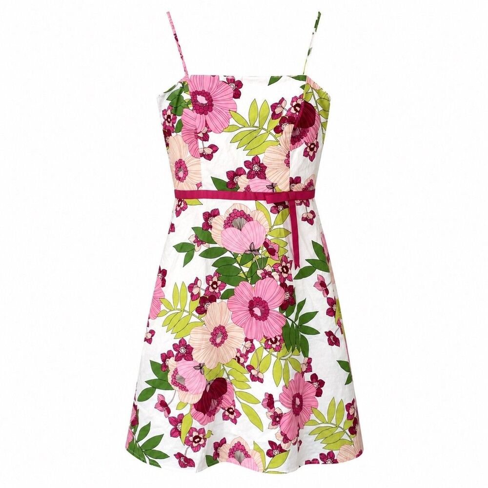 Vtg Byer Too! Womens 7 Dress Speghetti Strap Cotton Bow Y2K 2010 Preppy Floral